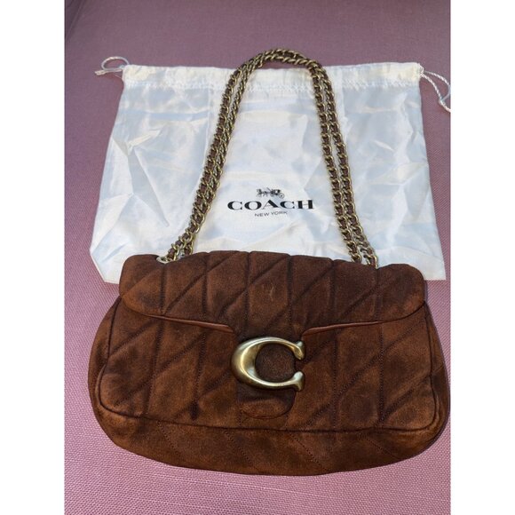 Coach Tabby Shoulder Bag 26 in Warm Brown Womens Suede Brass Hardware Purse - Picture 9 of 17